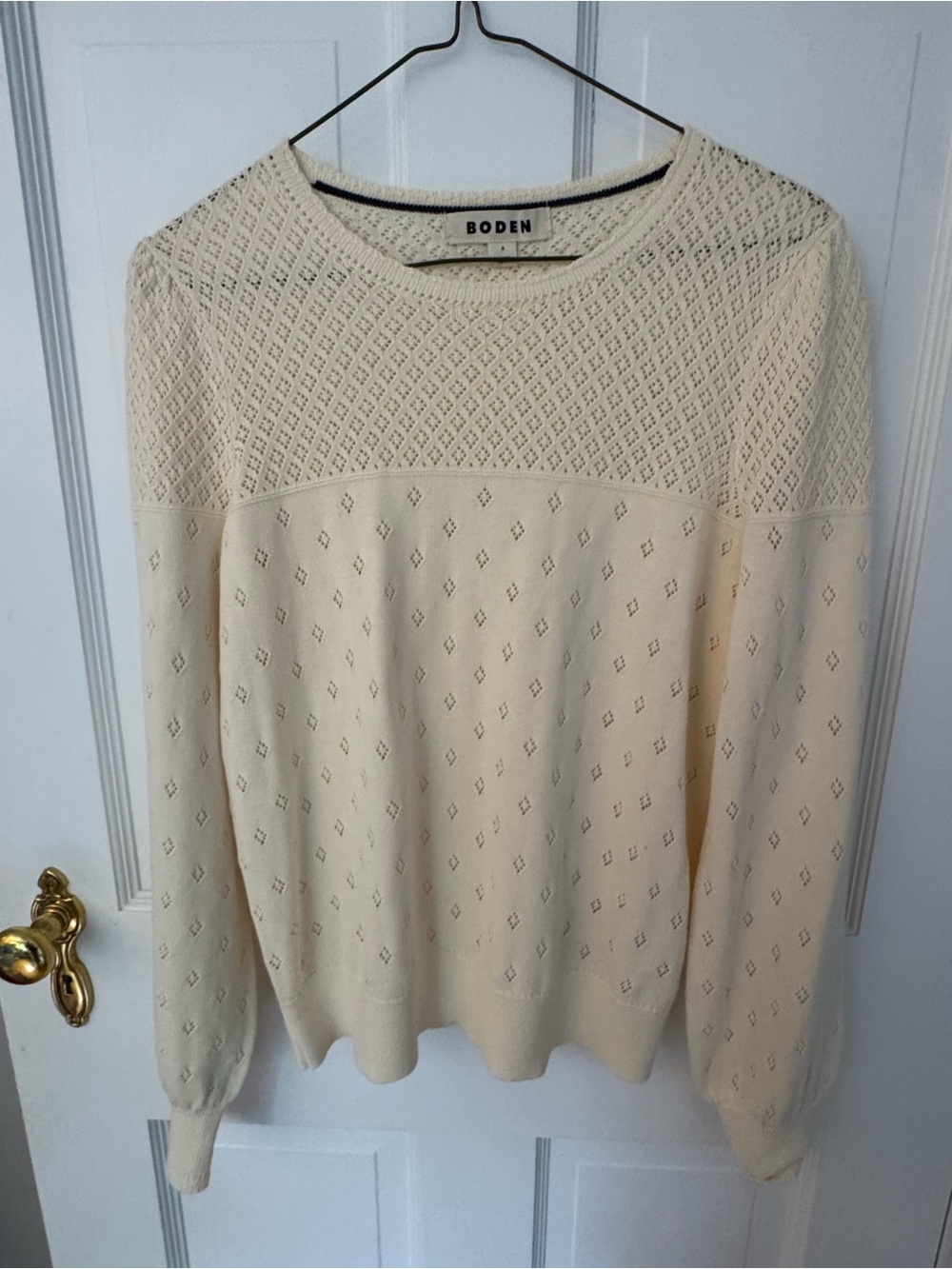 NEVER WORN Boden Cream Lightweight Pointelle Knit Sweater